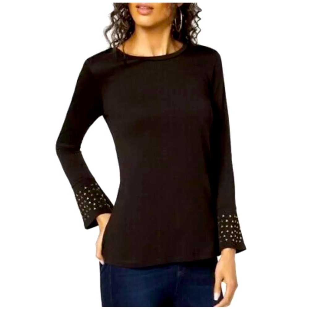 MICHAEL Michael Kors Top Women's Flare Cuff Long Sleeve Studded Top Size P/M